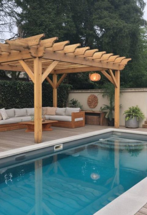 Pergola bois piscine : idées de design, conseils de construction et aménagement autour du bassin