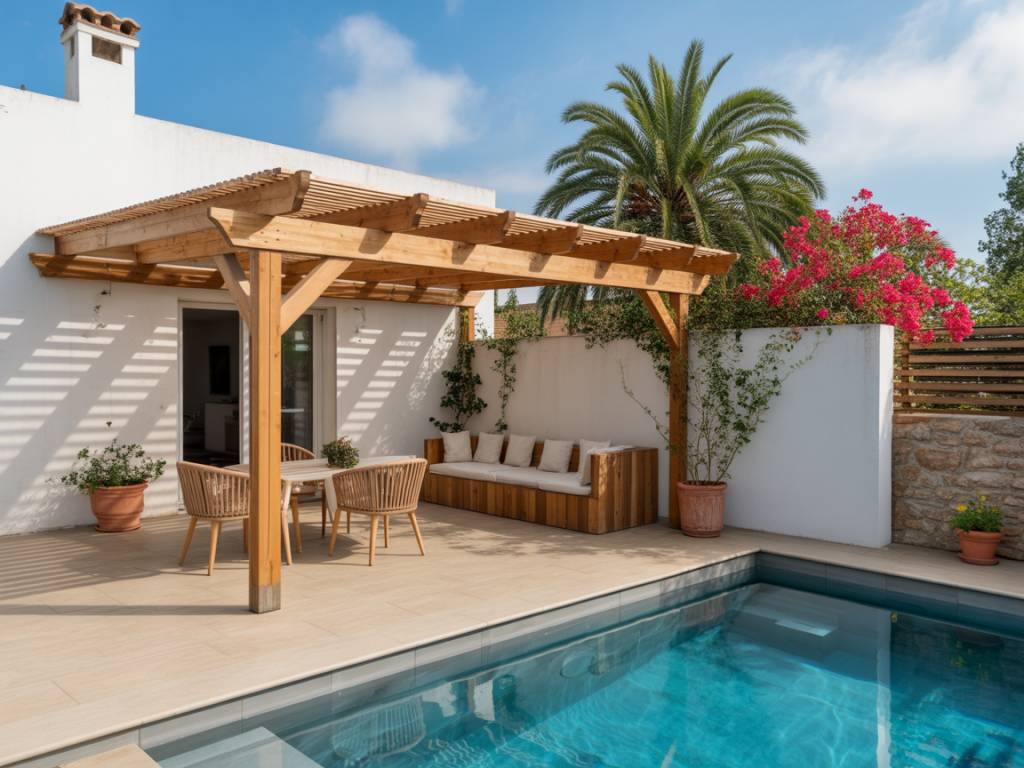 Pergola bois contre mur : comment la concevoir, la fixer et l’intégrer à une terrasse avec piscine